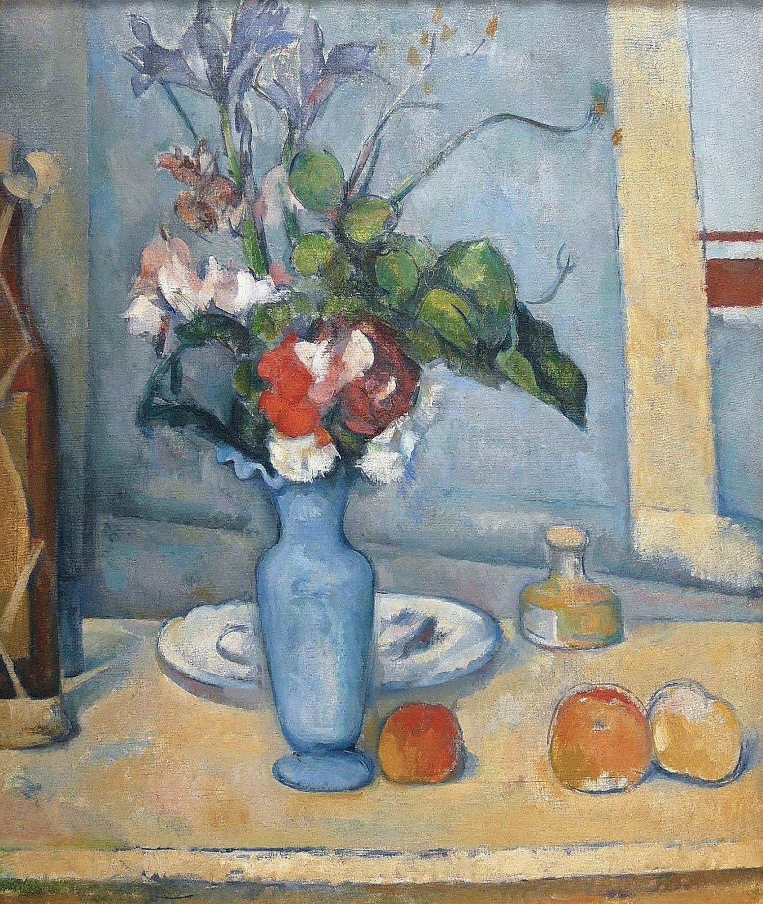 Blue Vase with Flowers and Peaches - Still Life Oil Painting - Oil Painting Haven