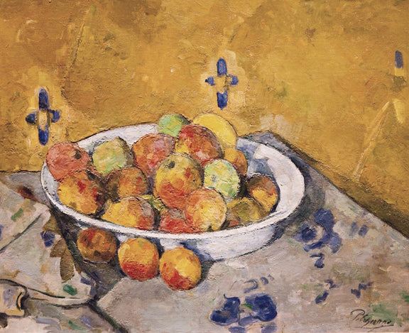 Bowl of Apples on Patterned Cloth - Still Life Oil Painting - Oil Painting Haven