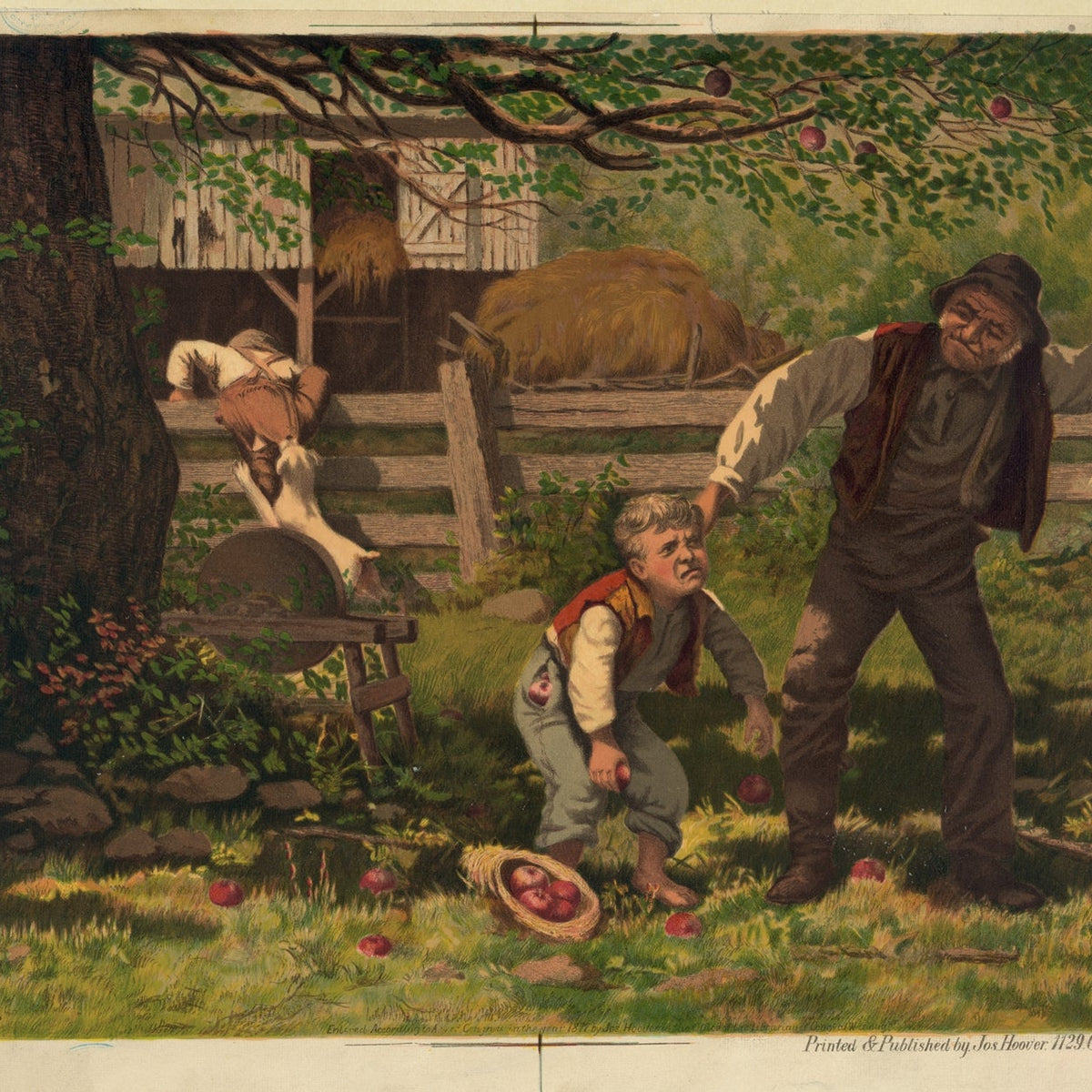 Boy Caught Stealing Apples in Farmyard Scene - People Oil Painting - Oil Painting Haven