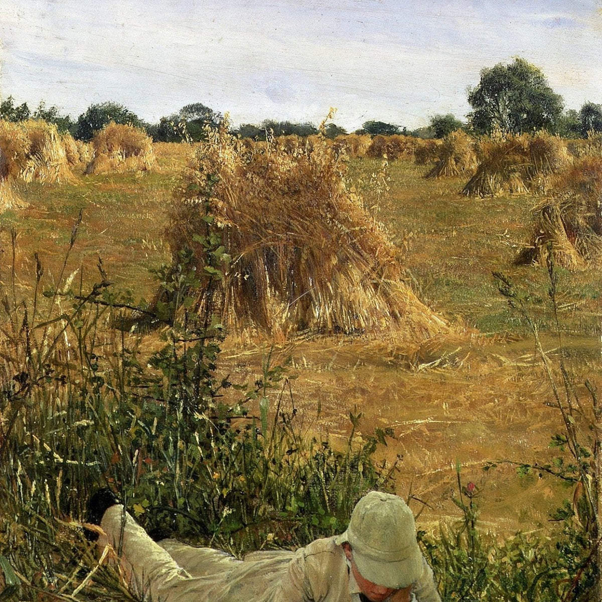 Boy Reading in Harvest Field Landscape - People Oil Painting - Oil Painting Haven