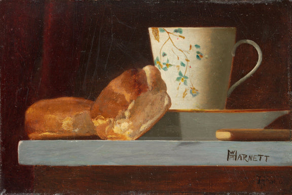Bread and Floral Teacup on Shelf - Still Life Oil Painting - Oil Painting Haven