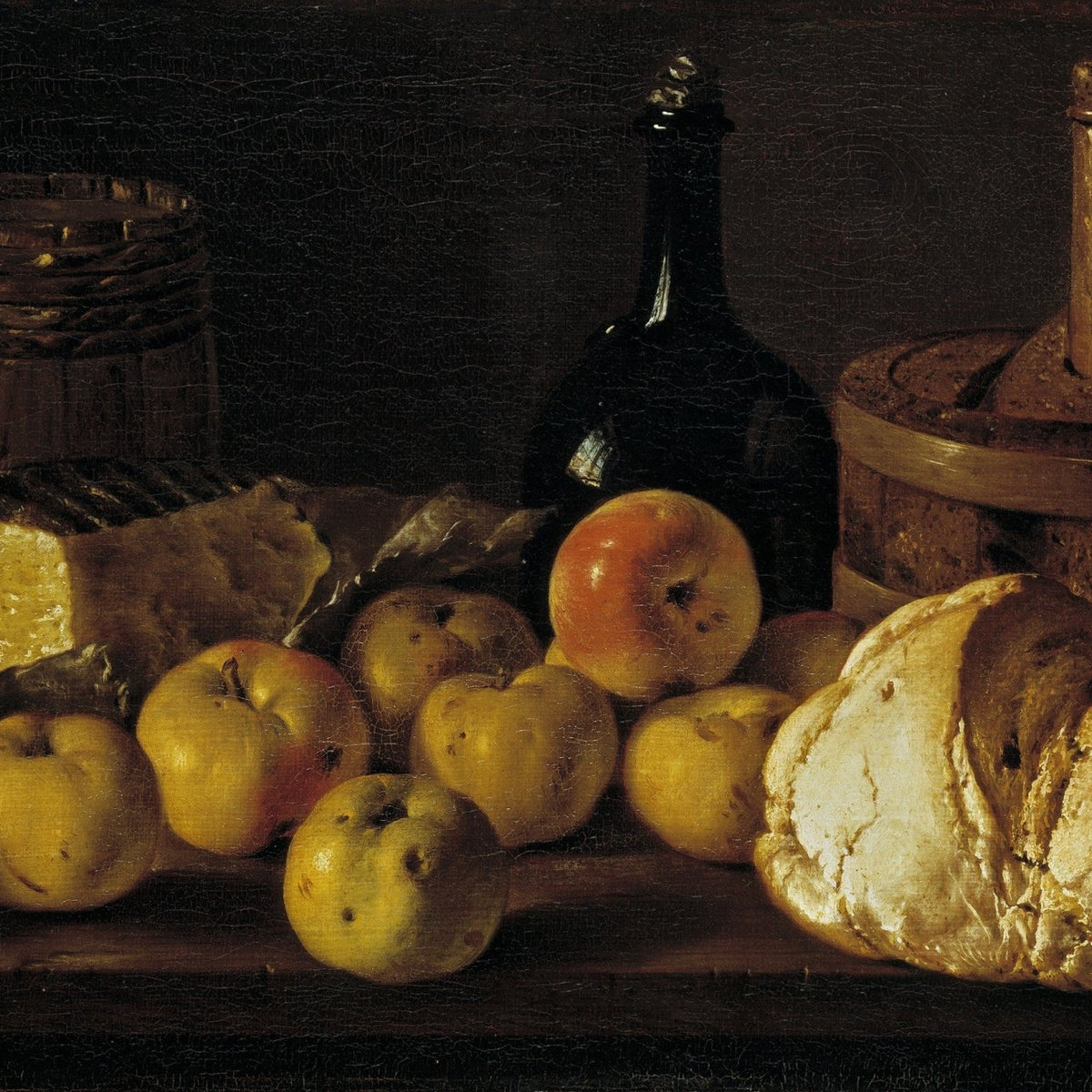 Bread, Apples and Wine Bottle - Still Life Oil Painting - Oil Painting Haven