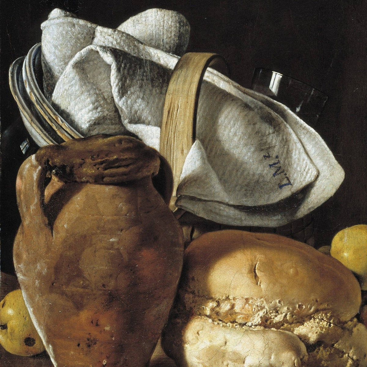 Bread, Clay Jug and Kitchen Cloth - Still Life Oil Painting - Oil Painting Haven