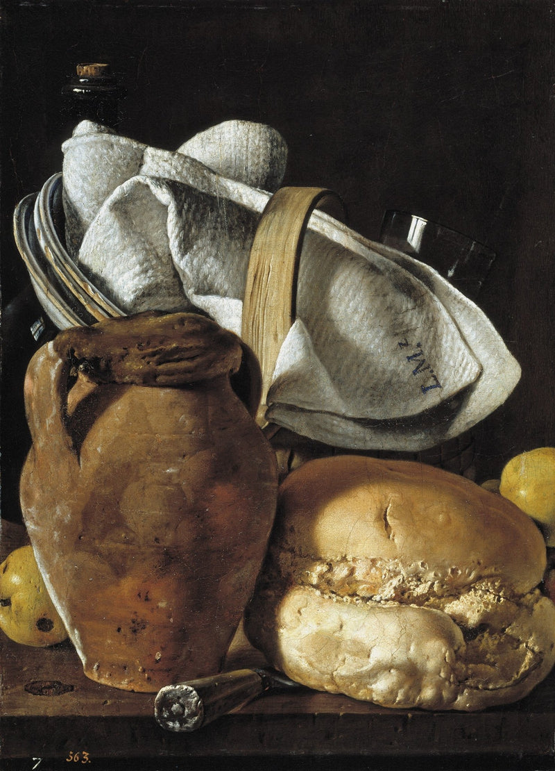 Bread, Clay Jug and Kitchen Cloth - Still Life Oil Painting - Oil Painting Haven
