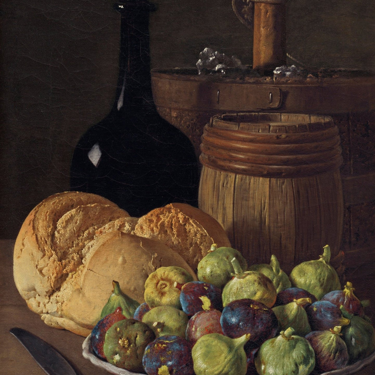 Bread, Figs and Wine Bottle - Still Life Oil Painting - Oil Painting Haven