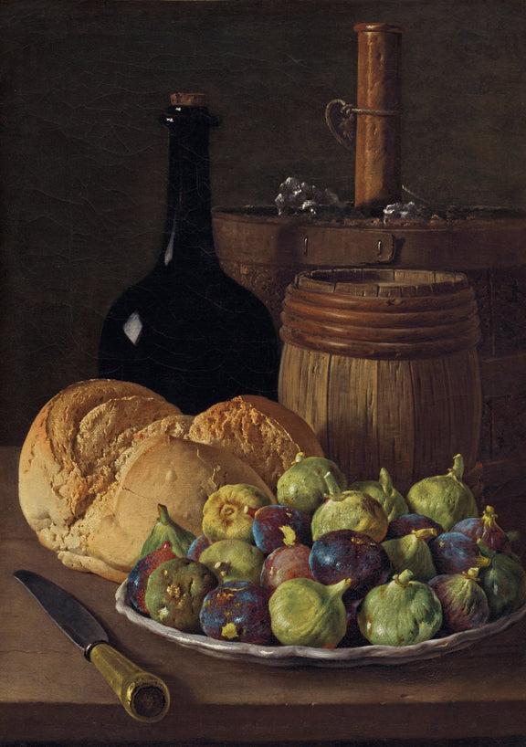 Bread, Figs and Wine Bottle - Still Life Oil Painting - Oil Painting Haven