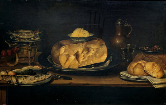 Bread, Fish and Copper Pitcher - Still Life Oil Painting - Oil Painting Haven