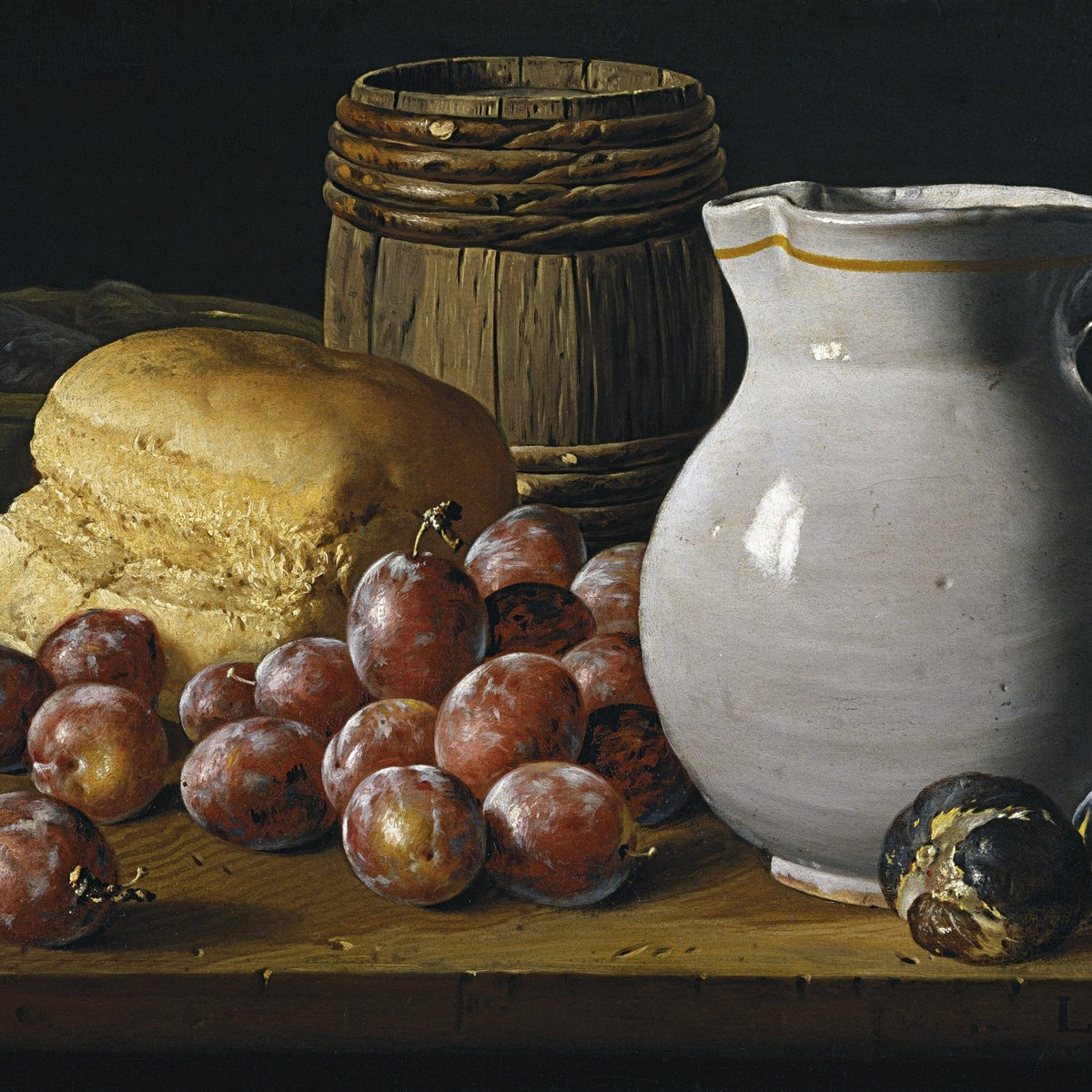 Bread, Grapes and White Pitcher - Still Life Oil Painting - Oil Painting Haven