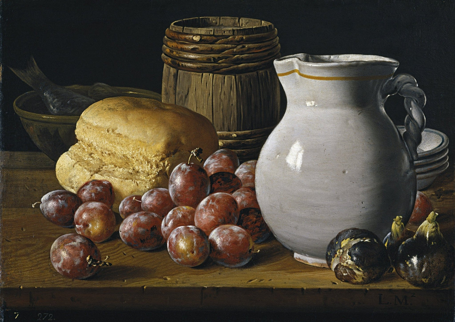 Bread, Grapes and White Pitcher - Still Life Oil Painting - Oil Painting Haven