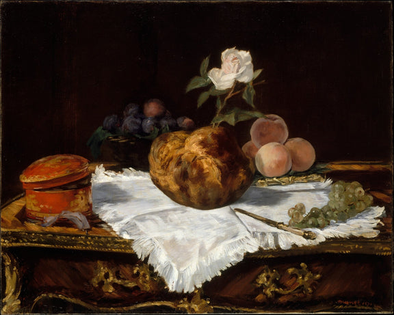 Brioche Bread, Peaches and Grapes - Still Life Oil Painting - Oil Painting Haven