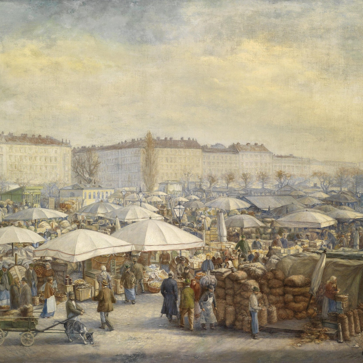 Bustling City Market with Crowds and Stalls - People Oil Painting - Oil Painting Haven