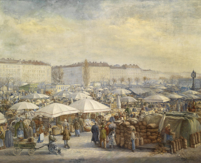 Bustling City Market with Crowds and Stalls - People Oil Painting - Oil Painting Haven