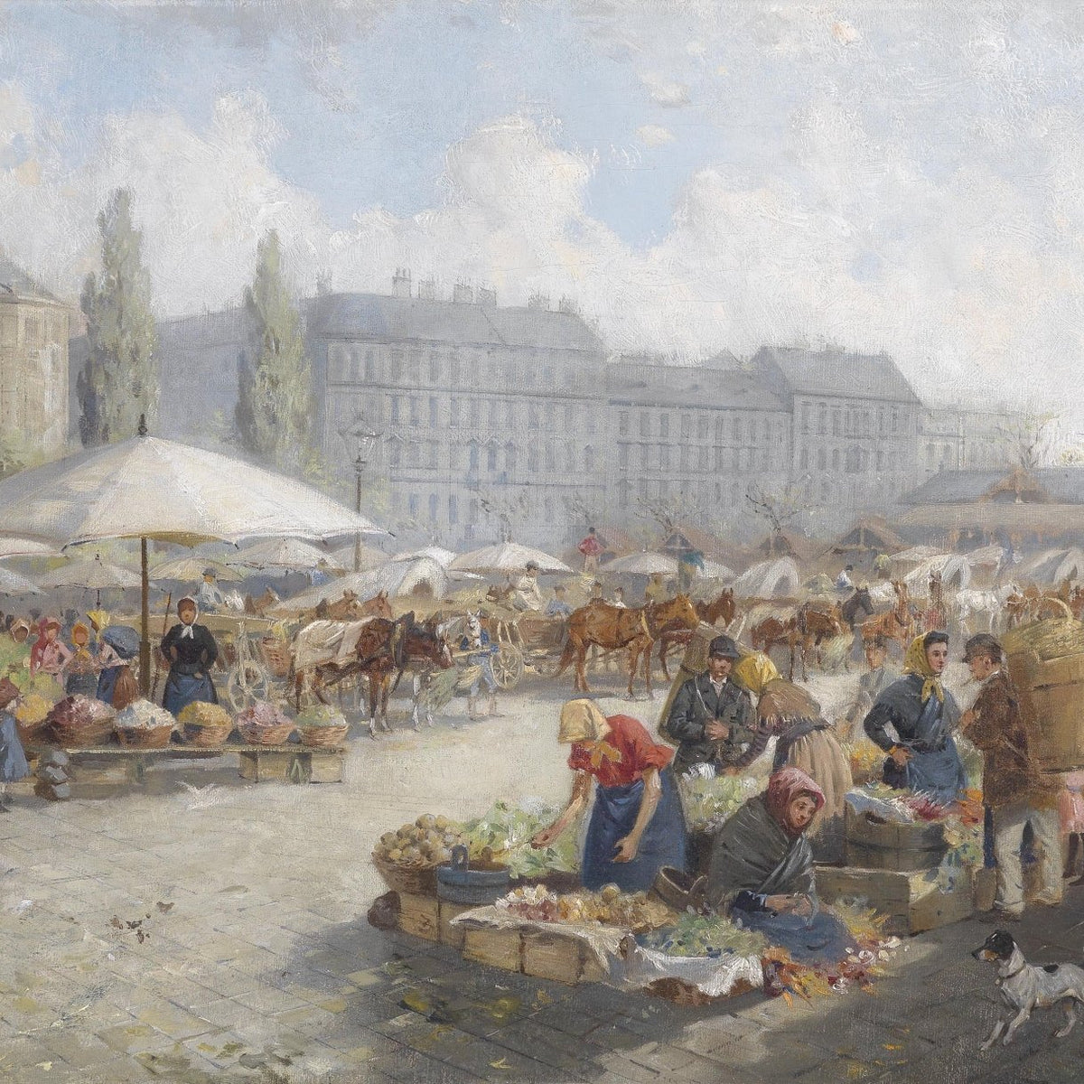 Bustling European Market Square Scene - People Oil Painting - Oil Painting Haven