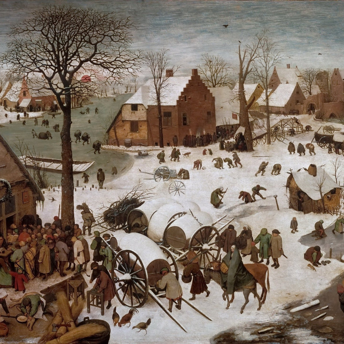 Busy Winter Village Life Scene - People Oil Painting - Oil Painting Haven