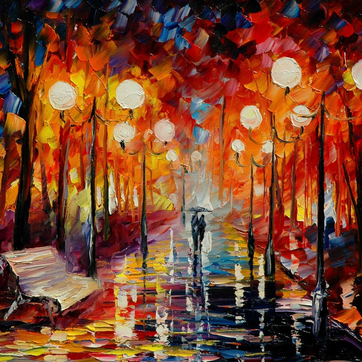 Buy Abstract Landscape Oil Painting - Park Bench Rain Scene - Oil Painting Haven