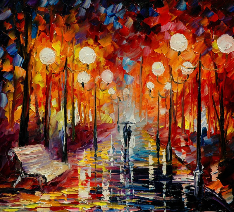 Buy Abstract Landscape Oil Painting - Park Bench Rain Scene - Oil Painting Haven