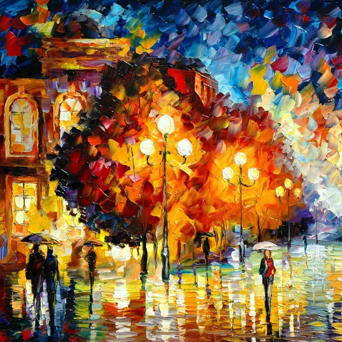Buy Abstract Landscape Oil Painting - Rainy Night Street Scene - Oil Painting Haven
