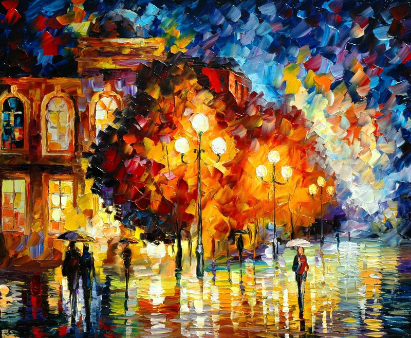 Buy Abstract Landscape Oil Painting - Rainy Night Street Scene - Oil Painting Haven