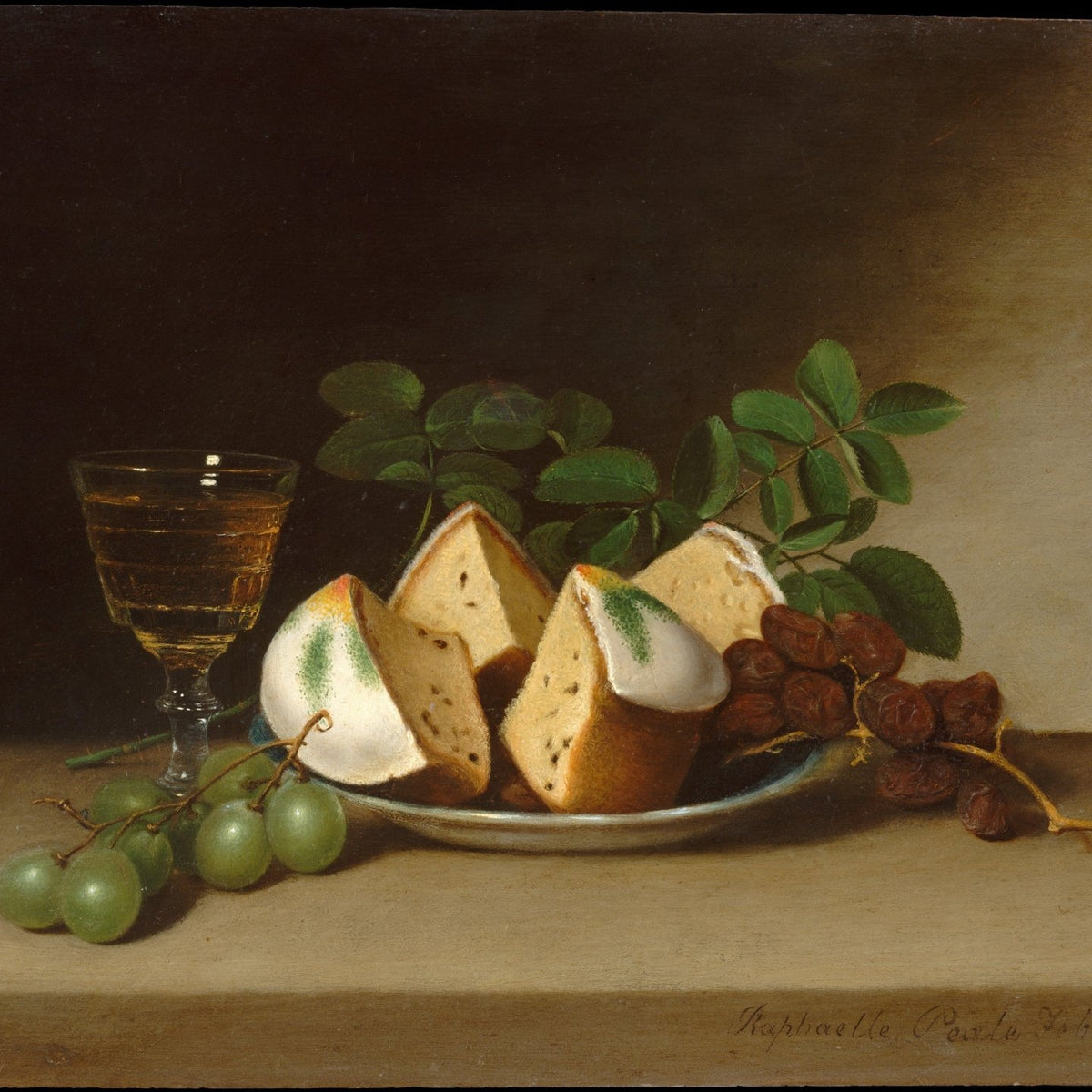 Cake, Grapes and Wine Glass on Table - Still Life Oil Painting - Oil Painting Haven