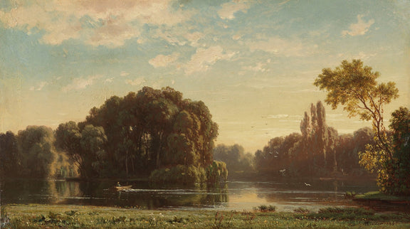 Calm Riverside Landscape Oil Painting with Trees and Soft Reflections - Oil Painting Haven