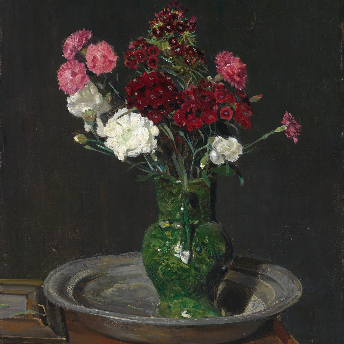 Carnations in Green Vase Still Life Canvas Wall Art - Floral Oil Painting - Oil Painting Haven