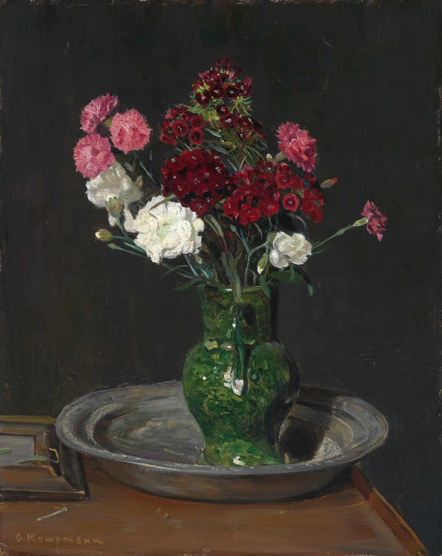 Carnations in Green Vase Still Life Canvas Wall Art - Floral Oil Painting - Oil Painting Haven