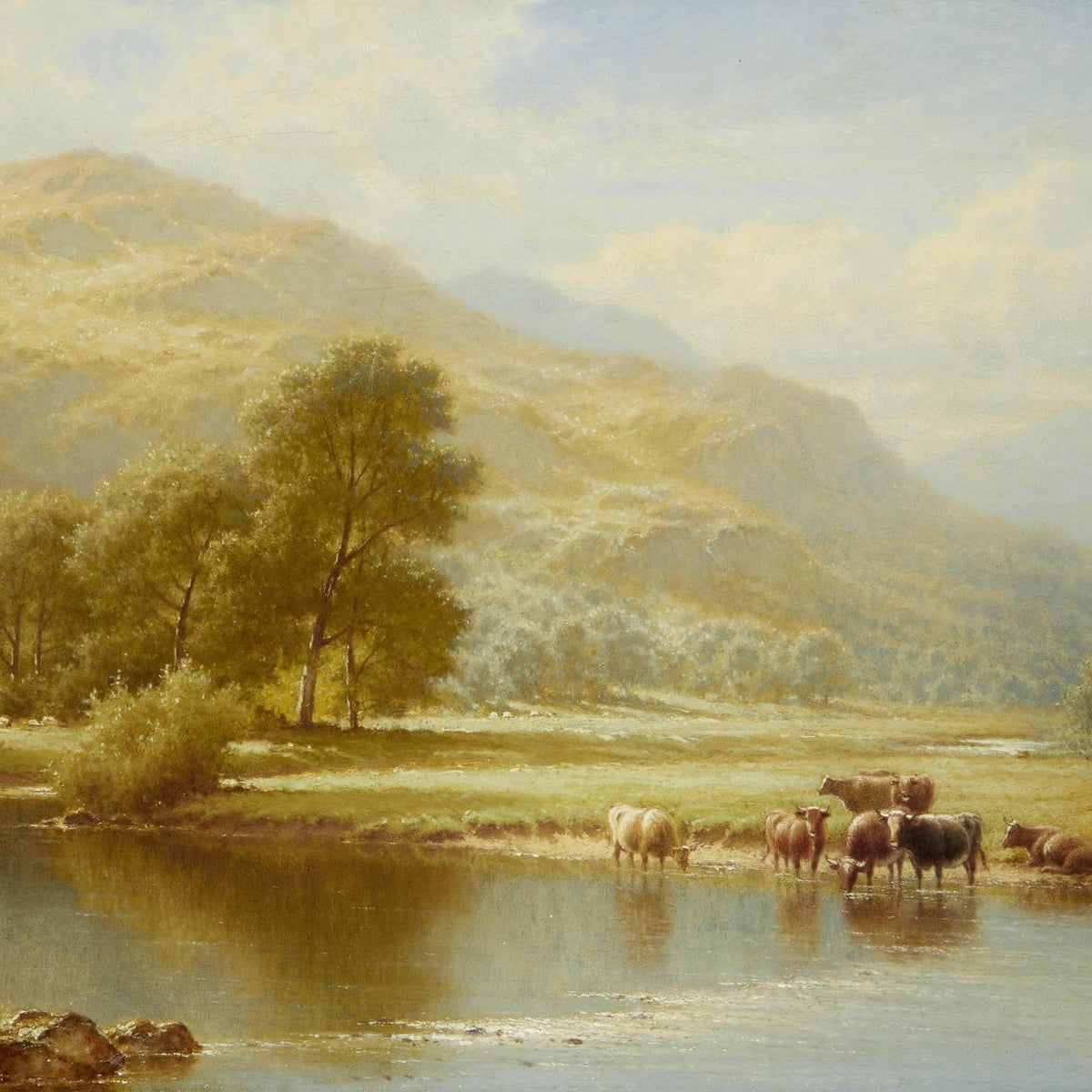 Cattle by a Quiet River | Hand - Painted Pastoral Landscape Oil Painting - Oil Painting Haven
