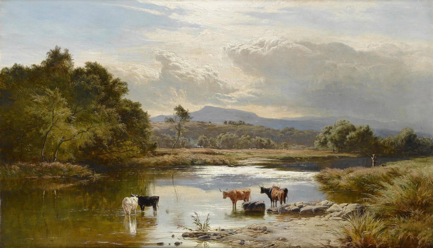 Cattle by a Quiet River in the Countryside – Landscape Oil Painting - Oil Painting Haven