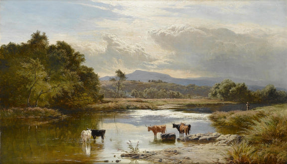 Cattle by a Quiet River in the Countryside – Landscape Oil Painting - Oil Painting Haven