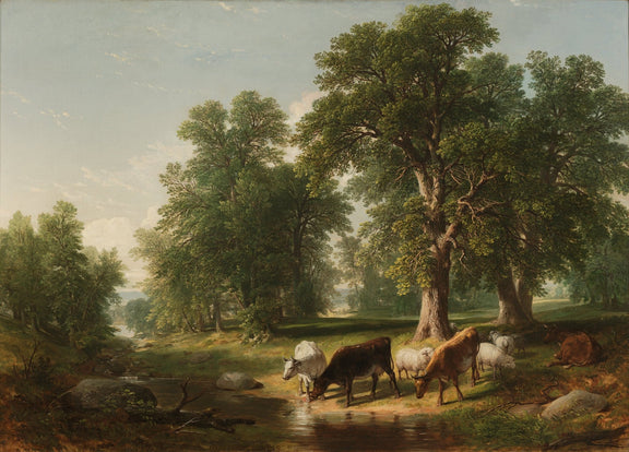 Cattle by the Woodland Stream | Hand - Painted Landscape Oil Art - Oil Painting Haven