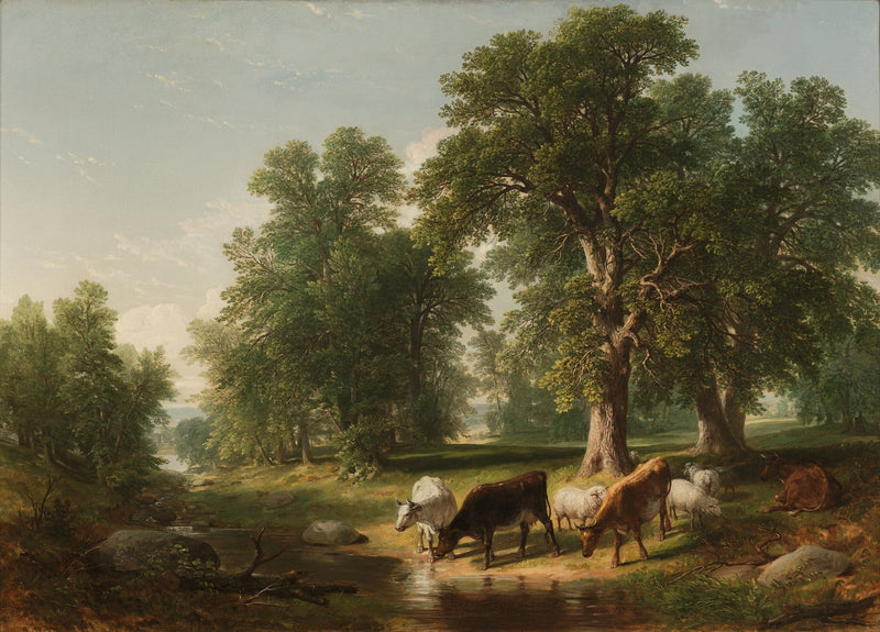 Cattle by the Woodland Stream | Hand - Painted Landscape Oil Art - Oil Painting Haven
