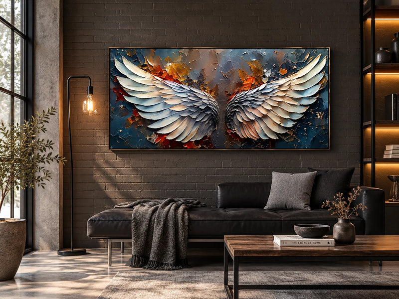 Abstract Oil Painting - White Angel Wings Impasto Canvas Wall Art