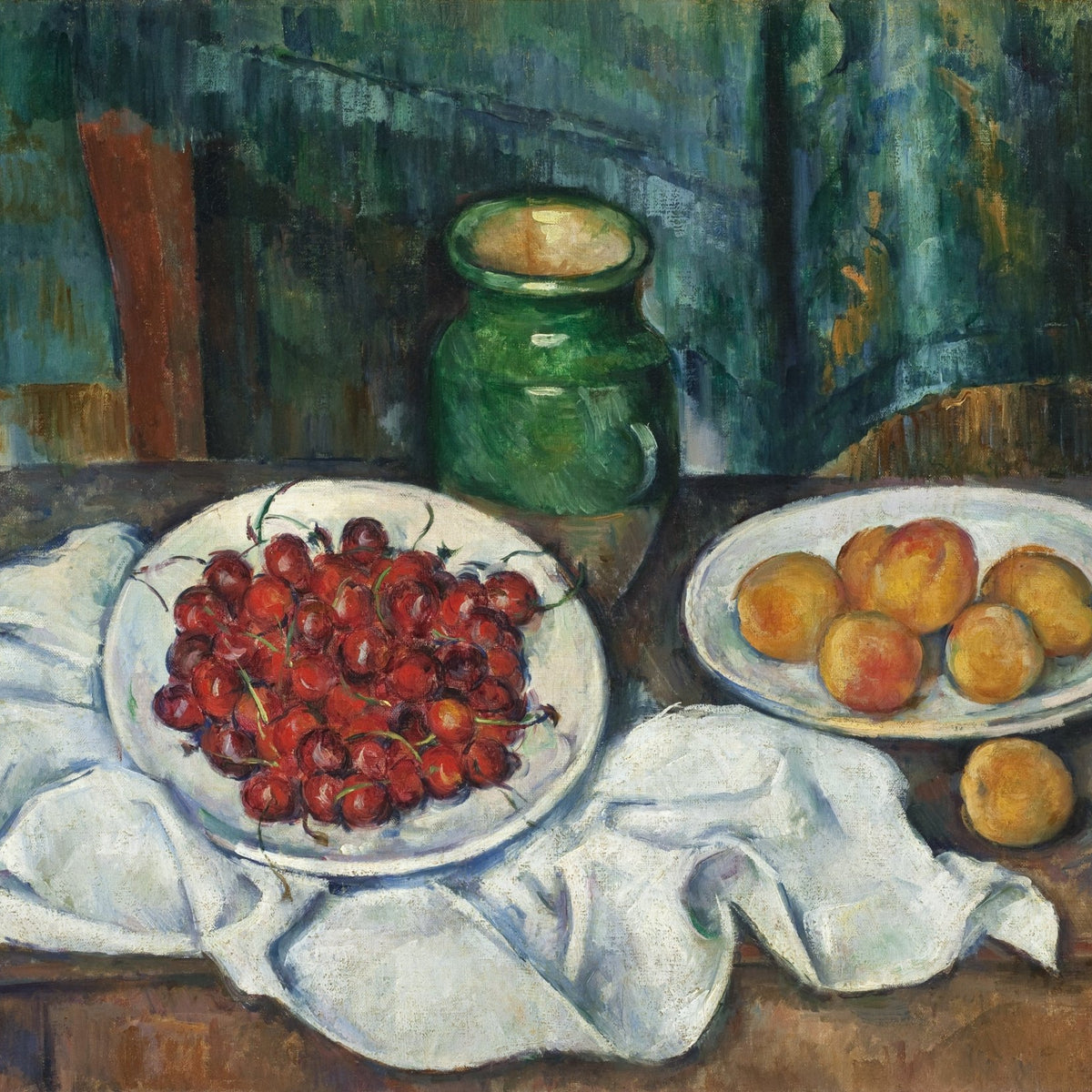 Cherries and Peaches on Table - Still Life Oil Painting - Oil Painting Haven