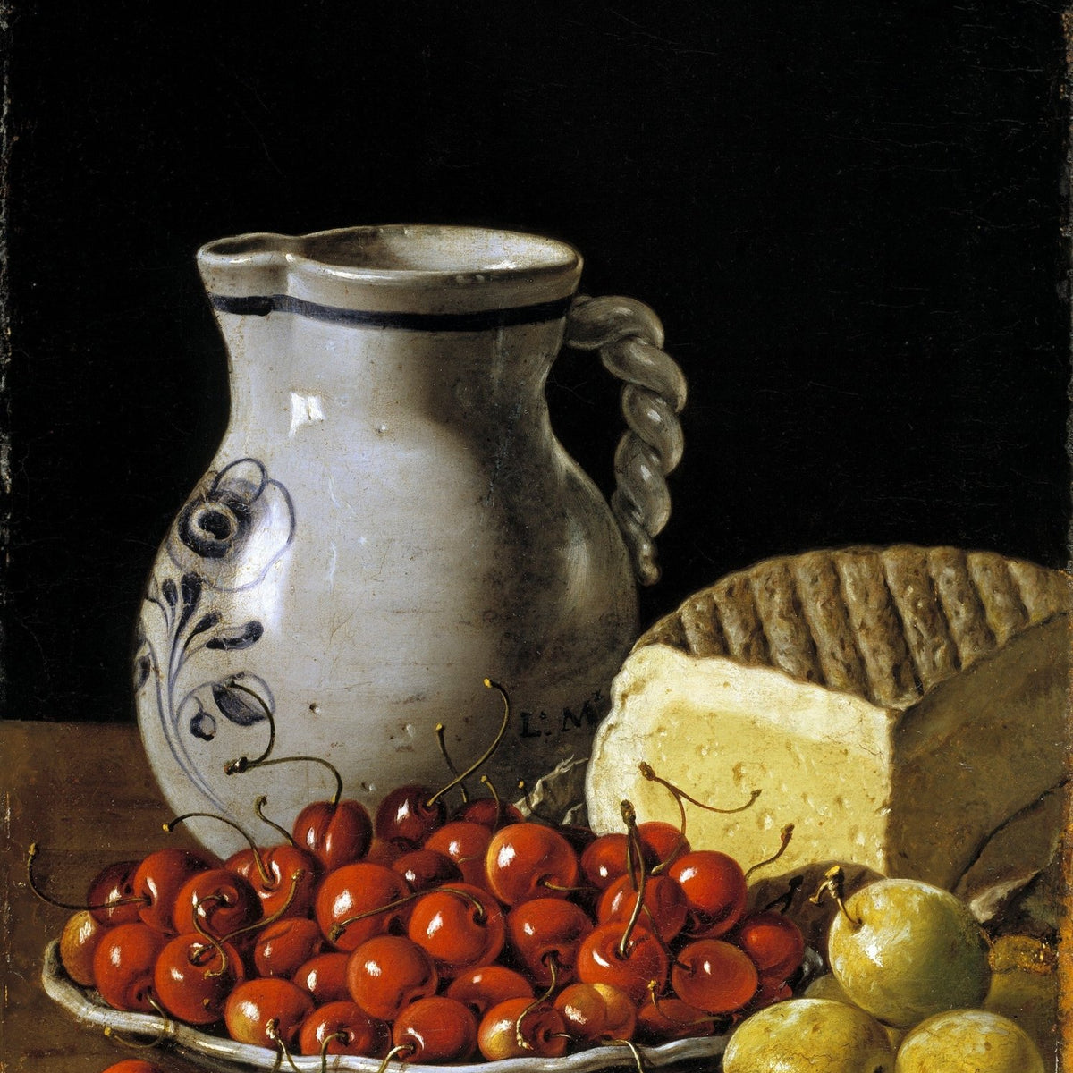 Cherries, Cheese and Ceramic Jug - Still Life Oil Painting - Oil Painting Haven