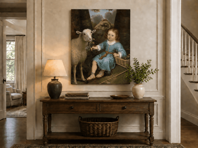 Peinture à l'huile représentant une scène de marché avec volailles et personnages