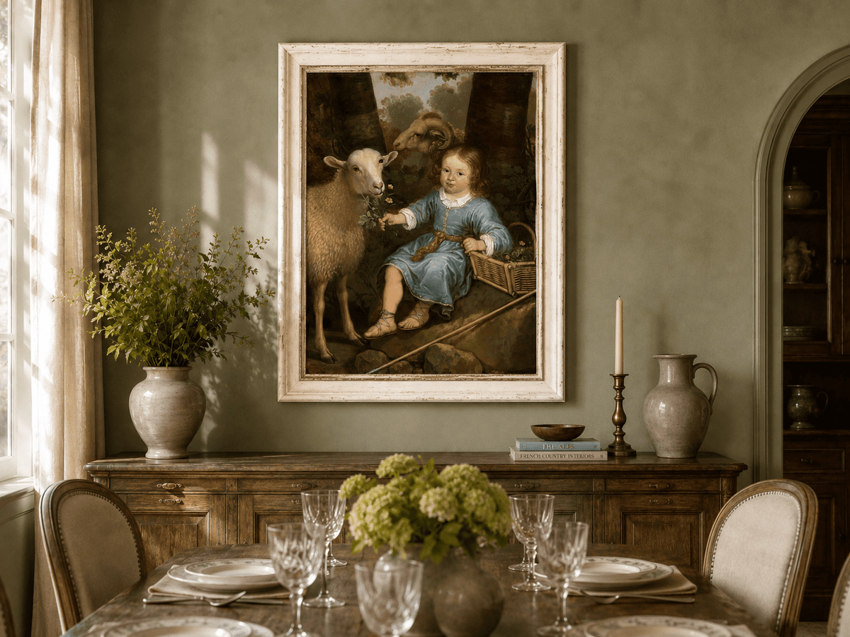 Peinture à l'huile représentant une scène de marché avec volailles et personnages