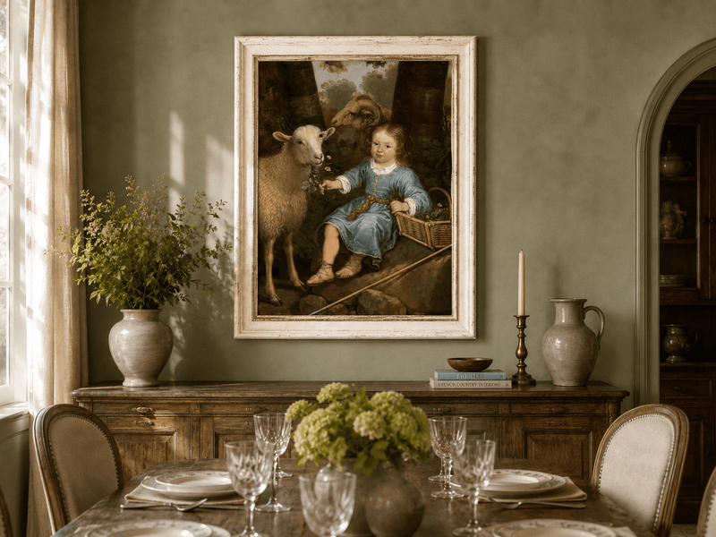 Peinture à l'huile représentant une scène de marché avec volailles et personnages