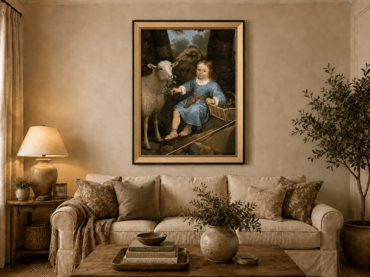 Peinture à l'huile représentant une scène de marché avec volailles et personnages
