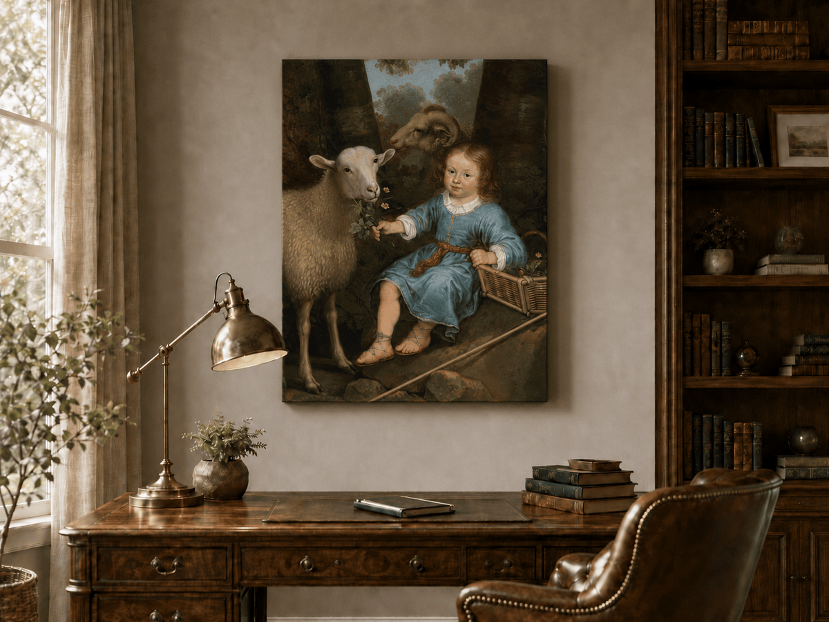 Peinture à l'huile représentant une scène de marché avec volailles et personnages