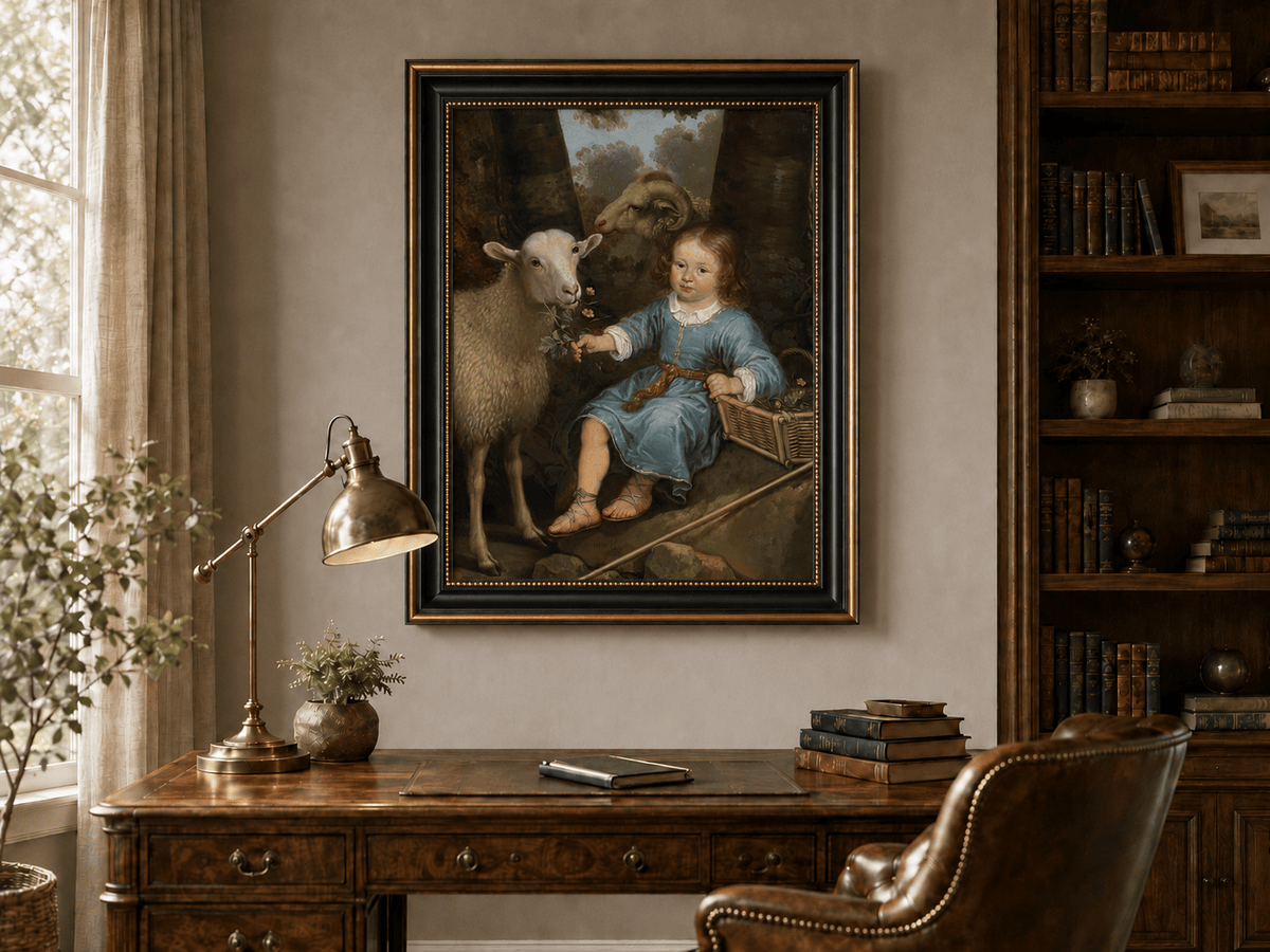 Peinture à l'huile représentant une scène de marché avec volailles et personnages