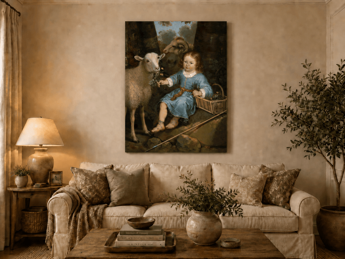 Peinture à l'huile représentant une scène de marché avec volailles et personnages