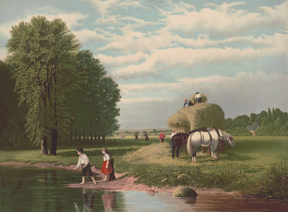 Children Fishing by River in Country Field - People Oil Painting - Oil Painting Haven