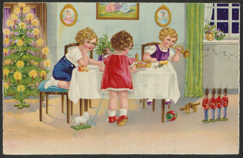 Children Playing by Christmas Tree at Table - People Oil Painting - Oil Painting Haven