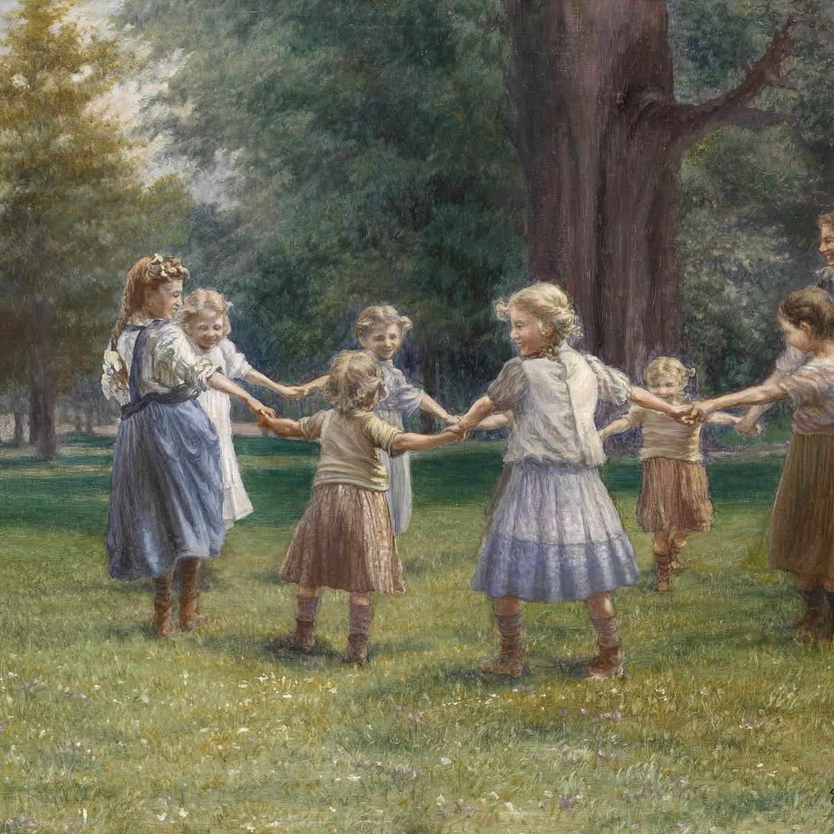 Children Playing Ring Game in Summer Meadow - People Oil Painting - Oil Painting Haven
