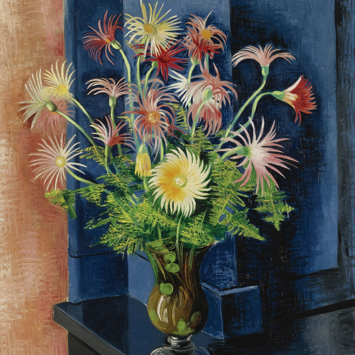 Chrysanthemum Bouquet in Vase by Window - Floral Oil Painting - Oil Painting Haven