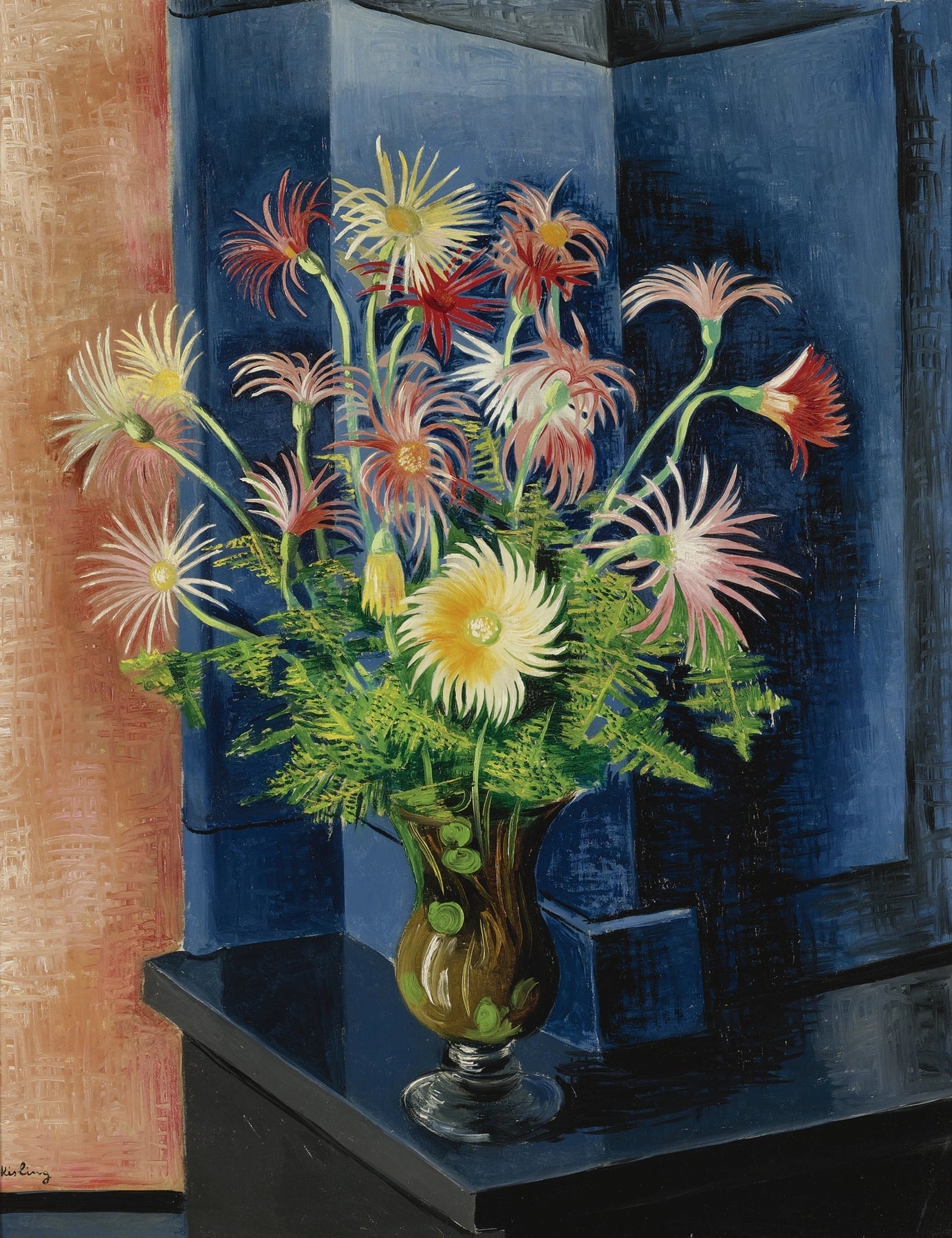 Chrysanthemum Bouquet in Vase by Window - Floral Oil Painting - Oil Painting Haven