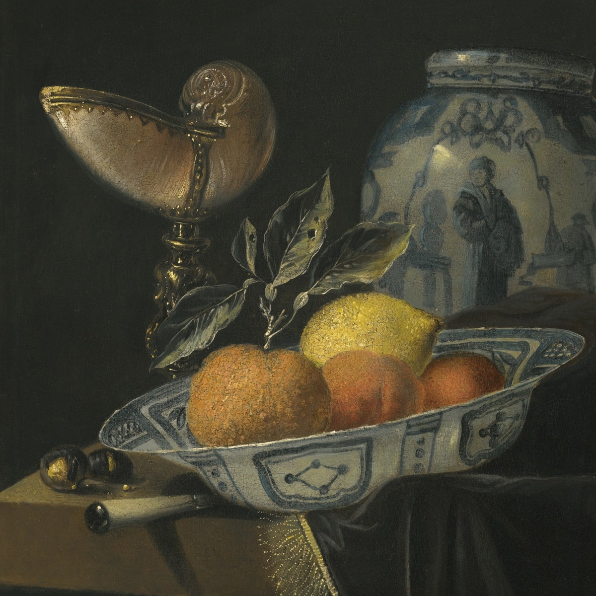 Citrus Fruit and Porcelain Jar Arrangement - Still Life Oil Painting - Oil Painting Haven
