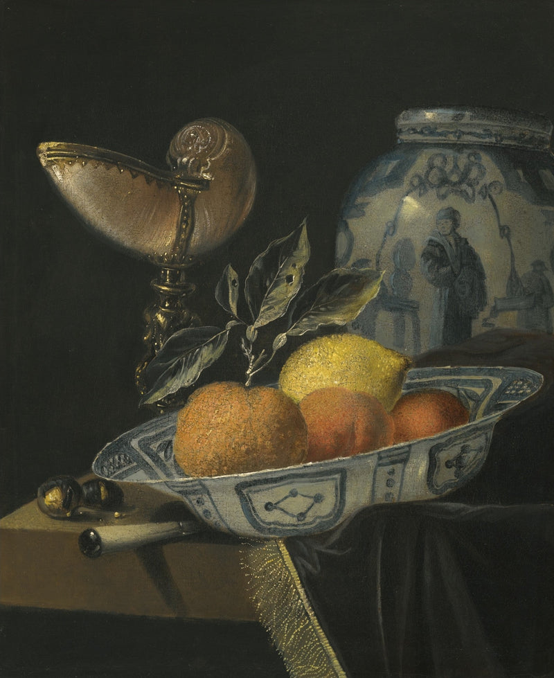 Citrus Fruit and Porcelain Jar Arrangement - Still Life Oil Painting - Oil Painting Haven