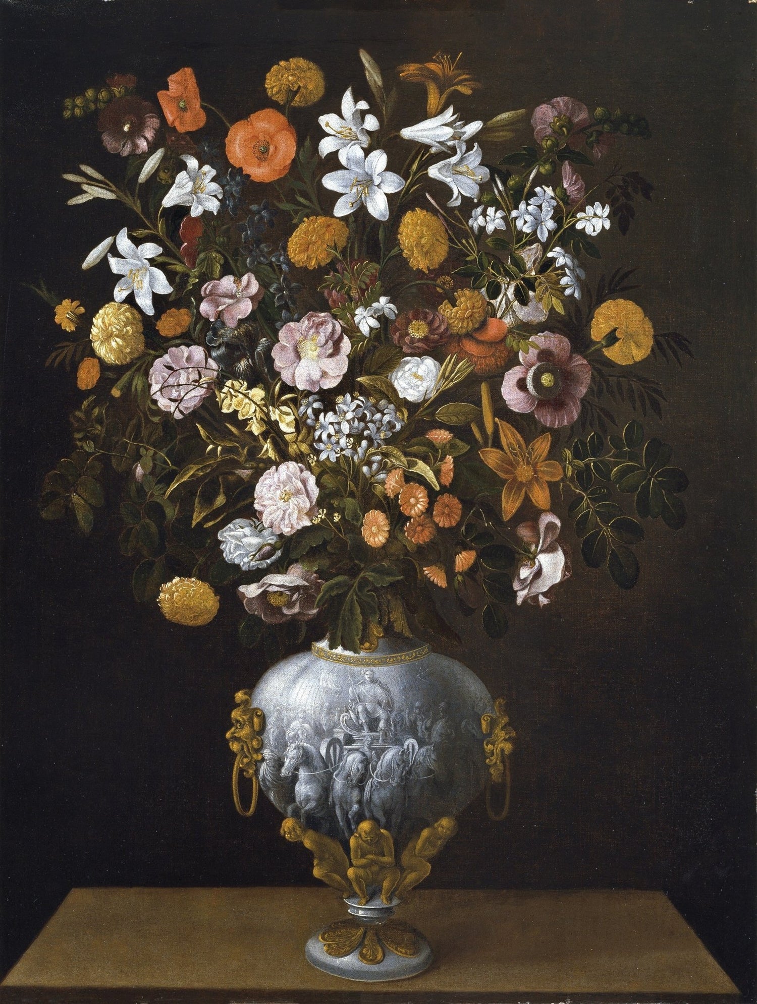 Classic Dutch Floral Bouquet in Ornate Vase – Floral Oil Painting - Oil Painting Haven