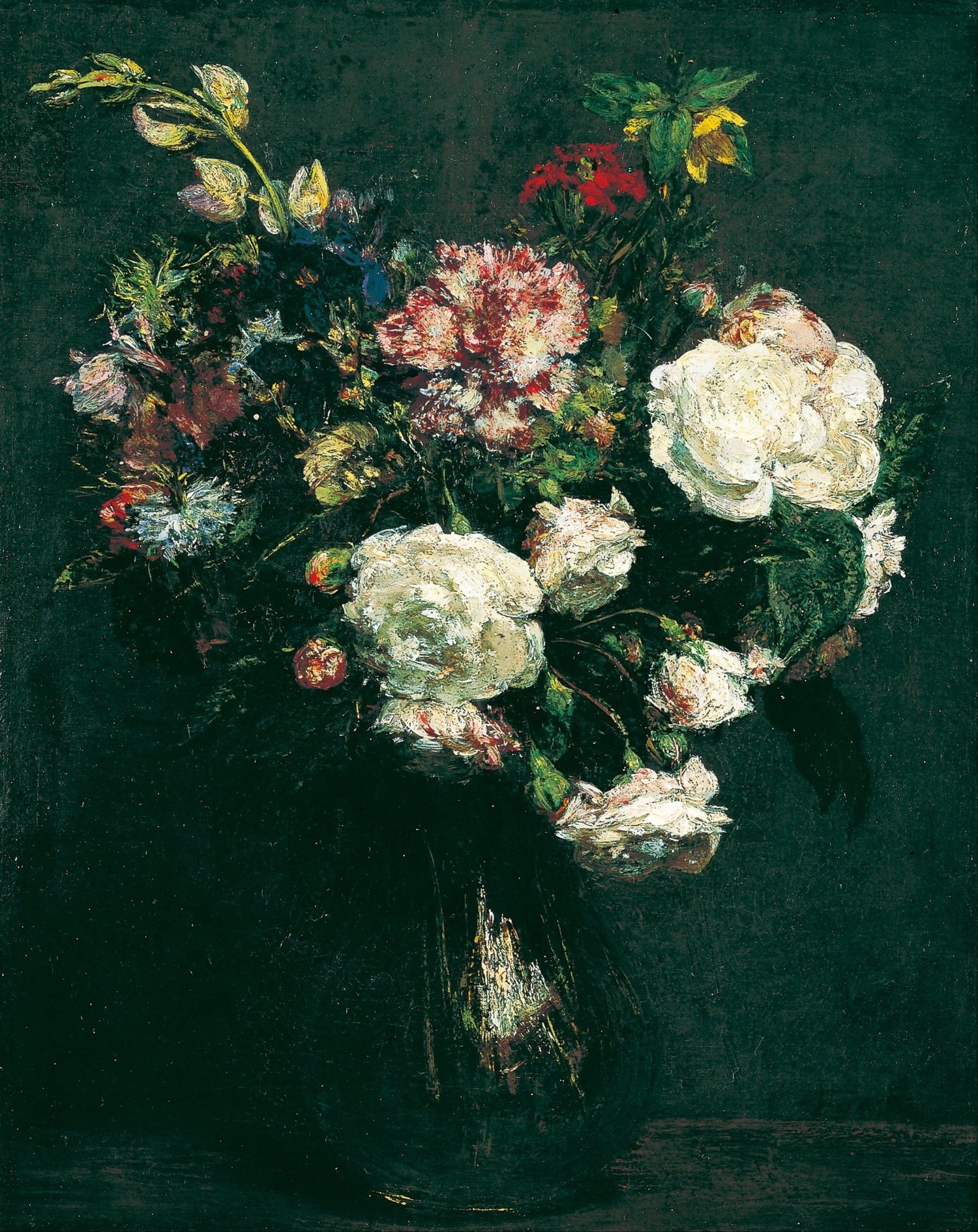 Classic Flower Bouquet in Dark Vase Hand Painted - Floral Oil Painting - Oil Painting Haven